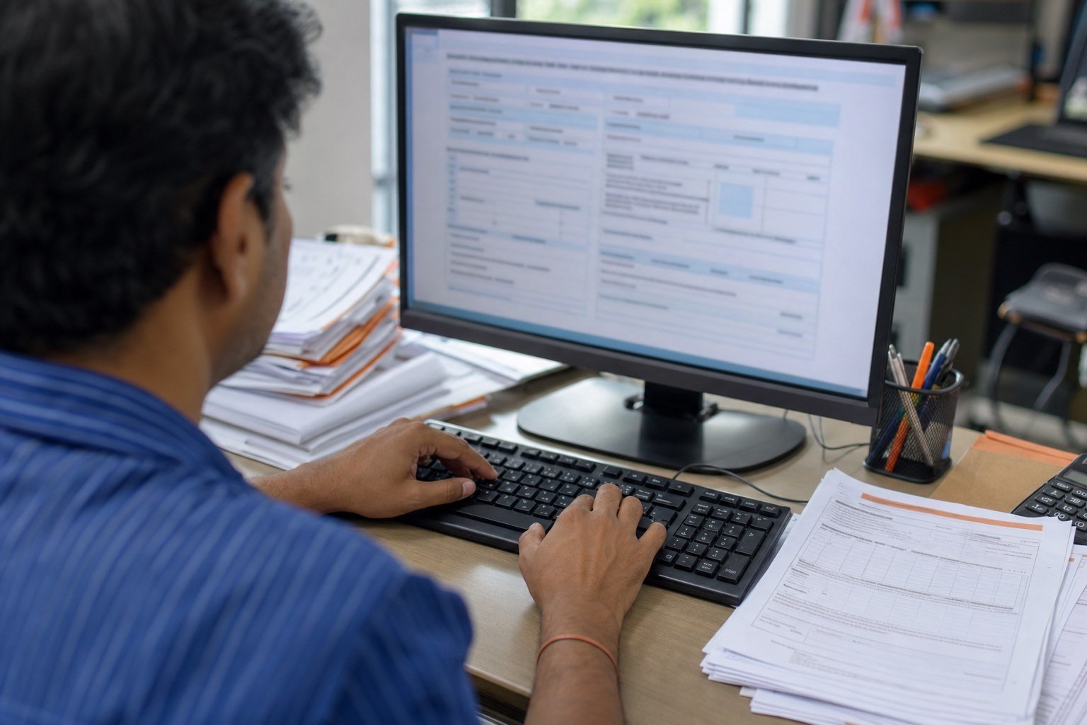 close-up of Indian accountant preparing GST filings