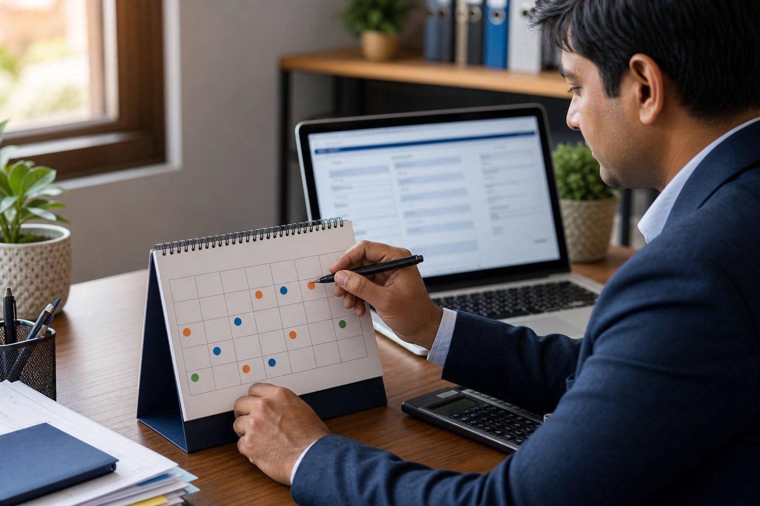 Indian accountant with compliance calendar