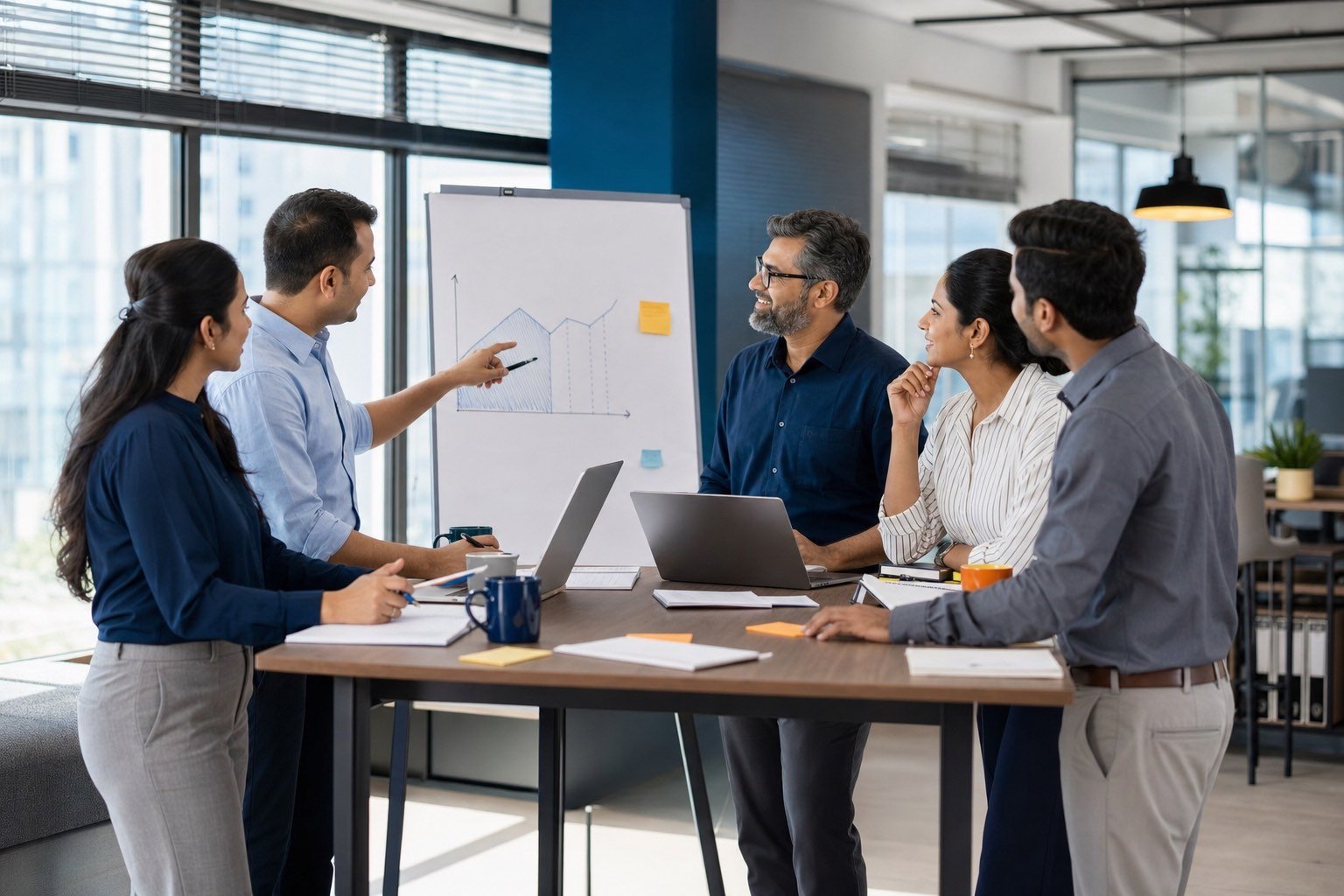 Indian professionals collaborating in a modern office