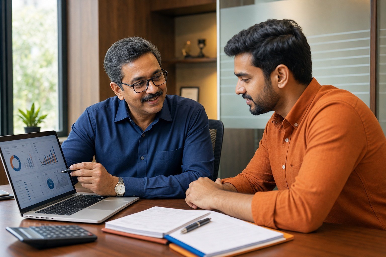 Indian chartered accountant advising a small business owner